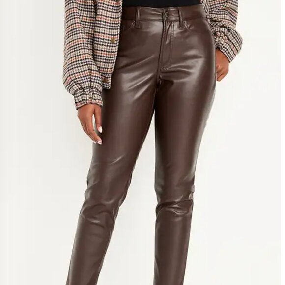 NWT Old Navy Brown High-Waisted Straight Faux-Leather Ankle Pants - Picture 3 of 5